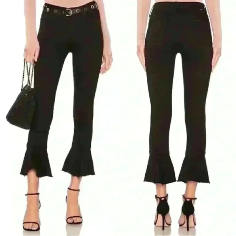 Mother The Cha Cha Fray Not Guilty Black Jeans 24 Crop Flare Ruffle Classic